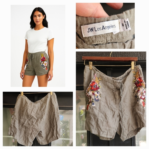 Olive Embroidered Women Shorts